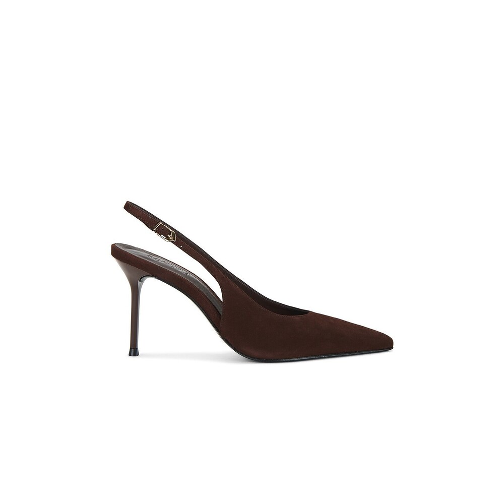 Schutz Alicia Sling Pump in Root Brown pointed toe high heel suede